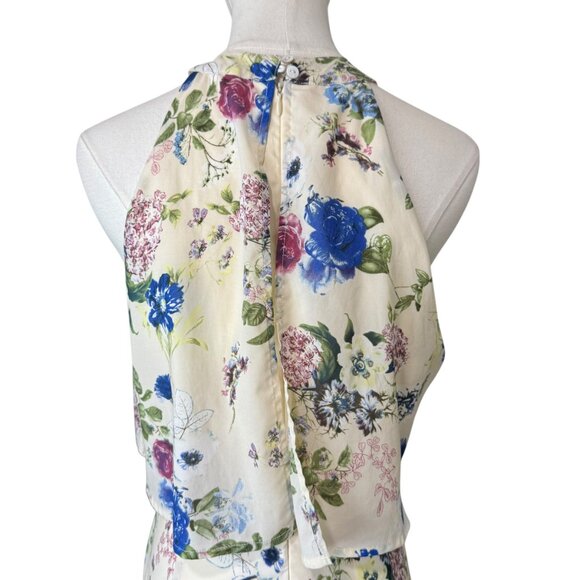 2Bella Floral Print Halter Maxi Dress Size M – High Low Overlay Skirt - Picture 4 of 9